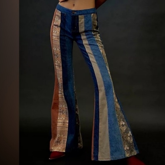 Free People Denim - Free People Boho Stripe Patchwork Jeans